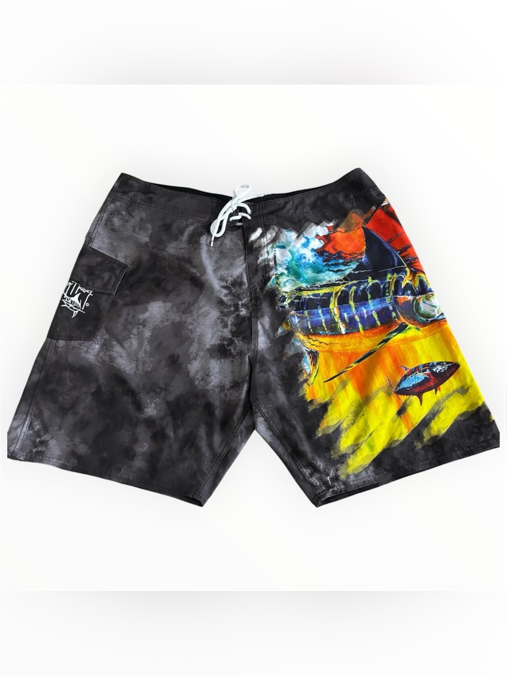 Guy Harvey Men's Black Graphic Marlin Swim Trunks | Size 40